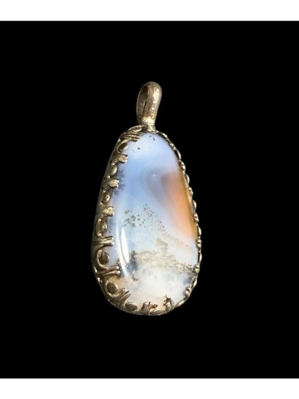 Sterling Silver Montana Moss Agate Pendant Teardrop Artisan 1 3/4” Length